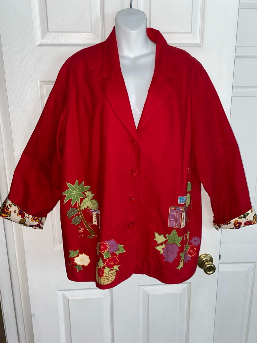 Hearts‎ Of Palm Red Blazer Plus 20W Tropical Island Cafe Embroidered Cotton